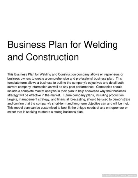 welding shop business plan